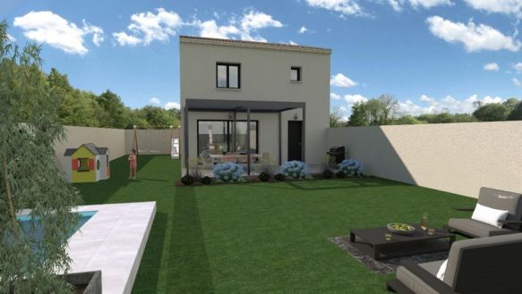 maison à étage de 85m² avec garage de 14m² à l'étage 3 chambres une salle de bain équipée au rdc  une pièces à vivre de 37m² avec cuisine ouverte sur un terrain de  581m² à Marignane