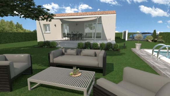 maison de plain pieds de 86m² avec 3 chambres une salle de bain équipée d'un bac à douche extra plat 90x120 meuble double vasque pièces à vivre de 37m² cuisine ouverte sur un terrain de 400m² à salon de Provence