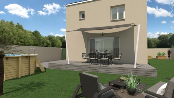 maison à étage de 84m² avec 3 chambres à l'étage salle de bains équipée d'un bac à douche 90x120 meuble double vasque au rdc une belle pièces de vie de 37m² avec cuisine ouverte sur un terrain de 550m² à Camaret sur aigues