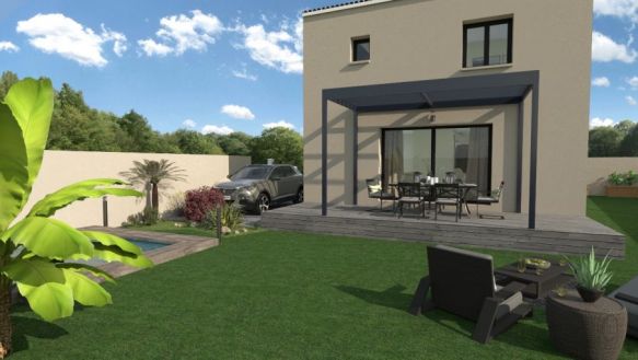 maison à étage de 85m² avec garage de 14m² 3 chambres une salle de bains équipée d'un bac a douche extra plat meuble double vasque pièces de vie 37m² avec cuisine ouverte sur un terrain de 390m² à saint mitres les remparts