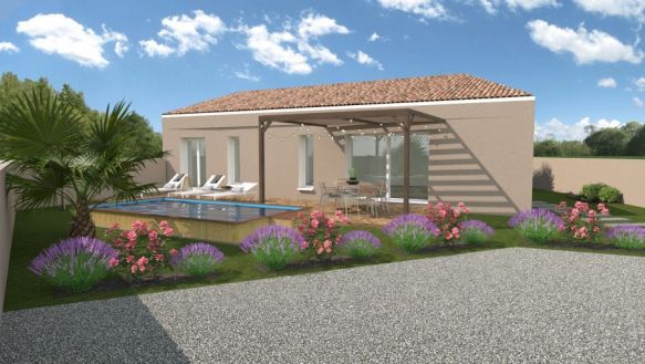 maison de plain pieds de 86m² avec 3 chambres une salle de bain équipée une pièces à vivre de 37m² avec cuisine ouverte sur un terrain de 500m² à saint julien les martigues