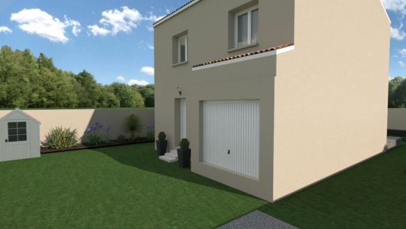 maison à étage de 85m² avec garage de 14m²  à l'étage 3 chambres une salle de bain équipée d'une baignoire 170x75 meuble double vasque au rdc une pièces à vivre de 37m²  avec cuisine ouverte sur un terrain de 390m² à saint mitre les remparts