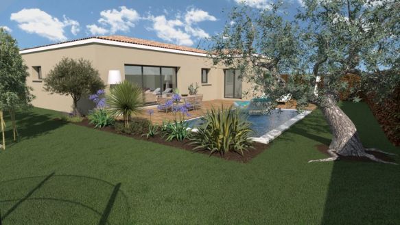 maison de plain pieds de 102m² avec 3 chambres une suite parentale salle de bains équipée une pièces a vivre de 52m² avec cuisine ouverte sur un terrain de 500m² à st julien les Martigues