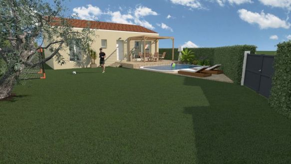 maison de plain pieds de 86m² avec 3 chambres une salle de bains équipée pièces de vie de 37m² avec cuisine ouverte sur un terrain de 1000m² sur Istres
