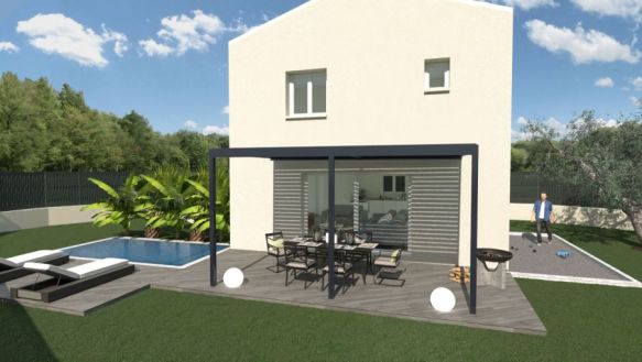 maison à étage de 84m² avec à l'étage 3 chambres une salle de bain équipée au rdc une pièces à vivre de 37m² avec cuisine ouverte sur un terrain de 400m² à fos sur mer