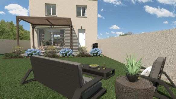 maison à étage de 84m² avec 3 chambres à l'étage une salle de bains équipée bac à douche extra plat 90x120 meubles doubles vasque au rdc une pièces à vivre de 37m² avec cuisine ouvertes sur un terrain de 531m² à cavaillon