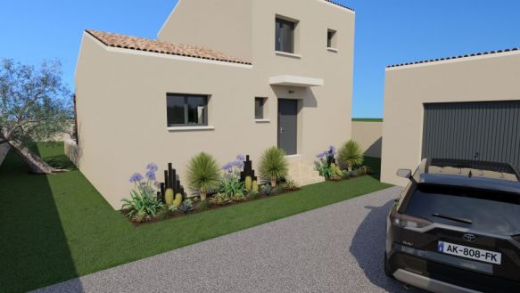 maison à étage de 98m² avec garage de 18m² avec 3 chambres à l'étage une salle de bains équipée au rdc une pièces à vivre de 45m² cuisine ouverte