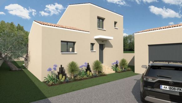 maison à étage de 95m² avec 3 chambres une salle de bains équipée bac à douche extra plat 90x120 meuble double vasque une pièces à vivre de 45m²  avec cuisine ouverte sur un terrain de 430m² à saint mitre les remparts