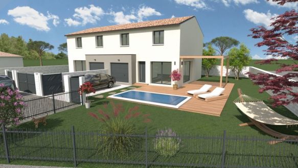 Maison contemporaine 4 pièces et garage terrain de 370m2