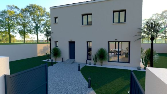 maison à étage de 144m2 avec 5 chambres une salle de bains équipée une pièces de vie de 58m2 avec cuisine ouverte sur un terrain de 600m2 à la fare les oliviers