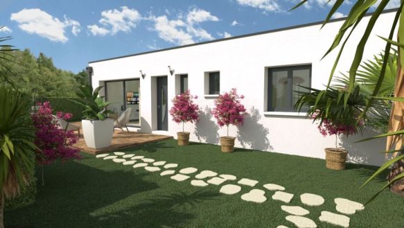 Maison contemporaine neuve à vendre à Vendres – Terrain viabilisé de 350 m², 3 chambres, suite parentale et toit terrasse