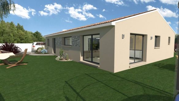 maison de plain pieds de 101m² avec garage 3 chambres une salle de bain équipée d'une baignoire meuble double vasque  une grande pièces a vivre de 50m² cuisine ouverte sur un terrain de 867m² à alleins