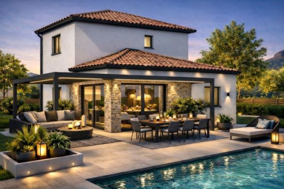 Maison contemporaine neuve de 95 m² avec 3 chambres et garage à Magalas, proche écoles et commodités