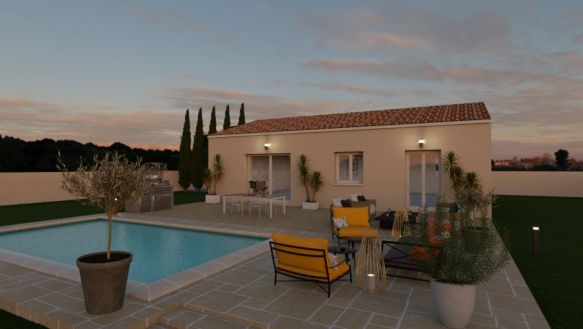 maison de plain pieds de 86m² avec 3 chambres une grande pièces de vie cuisine ouverte sur un terrain de 500m² à salon de Provence