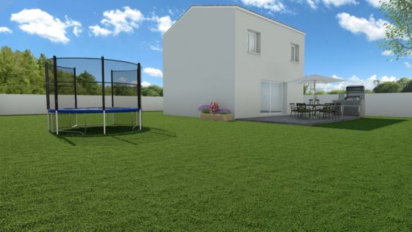 maison de 84m² avec 3 chambres à étages avec grande pièces de vie de 37m² une cuisine ouverte salle de bain équipée + menuiseries en pvc avec volet roulant et domotique  sur un terrain de 411m²