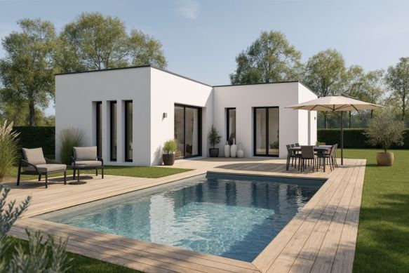 Maison contemporaine de 100 m² avec terrain viabilisé de 870 m² à Saze (30650) – Projet de construction de plain-pied en L