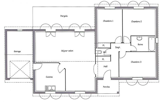 Plan de maison de 100 m² - Chêne - Maisons Bati-France