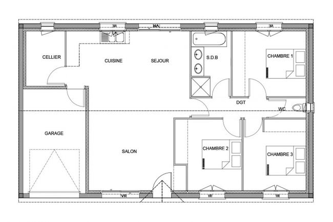 Plan de maison Eucalyptus traditionnelle de plain-pied - 85 m² - Maisons Bati-France