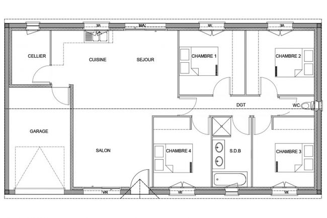 Plan de maison Eucalyptus traditionnelle de plain-pied - 95 m² - Maisons Bati-France
