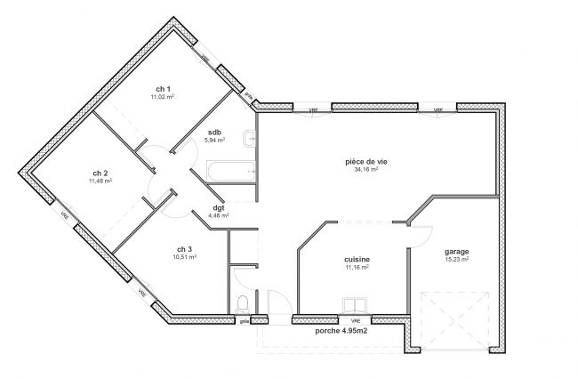 Plan de maison traditionnelle de plain-pied - 02 Cosmo Maisons Bati-France