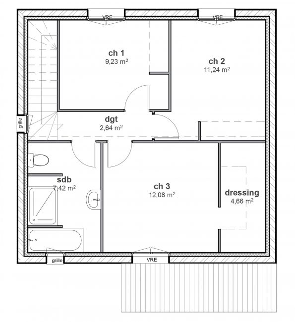 Plan de maison à étage traditionnelle - R1 - 04 Maisons Bati-France