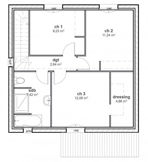 Plan de maison de ville contemporaine R1 - Babel - Maisons Bati-France