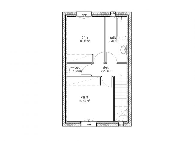 Plan de maison à étage toit plat contemporaine - R1 - 05 Maisons Bati-France