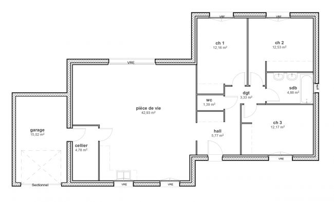 Plan de maison 3 chambres - 100 m² - Modele Chic - Maisons Bati-France