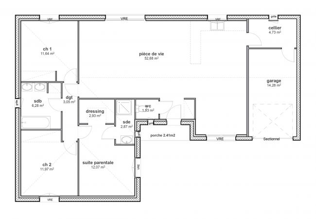 Plan de maison en L - Plain-pied - Modèle Sweet - Maisons Bati-France