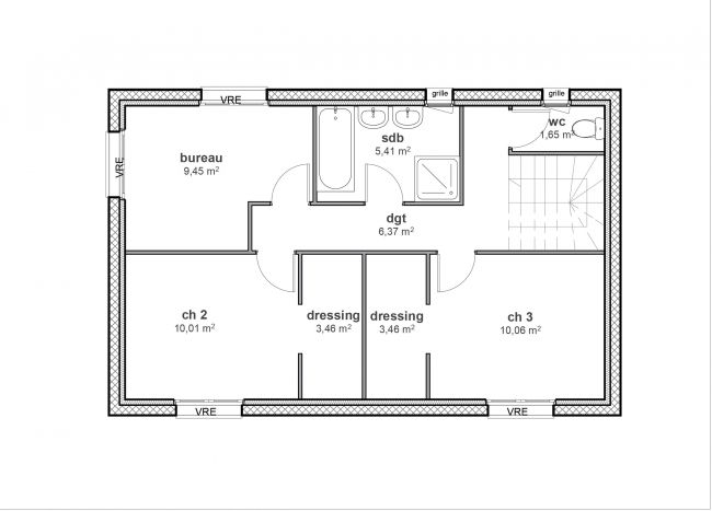 Plan de maison à étage contemporaine - R1 - Maisons Bati-France