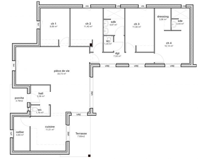 plan de maison à toit plat - modèle Glam - Maisons Bati-France