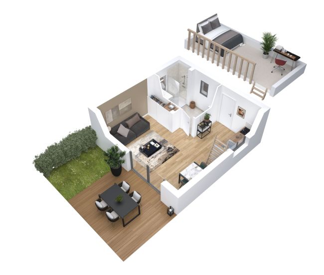 Cocoon 1B - Studio de jardin - Plan axonometrique - Maisons Bati-France