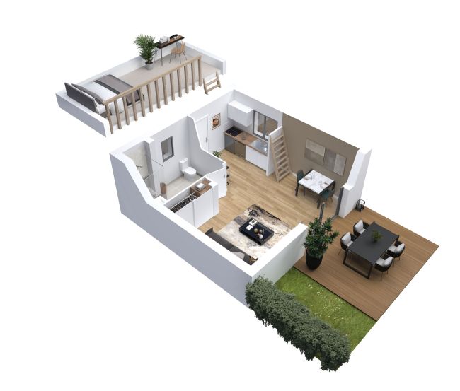 Cocoon 1B - Studio de jardin - Plan axonometrique - Maisons Bati-France