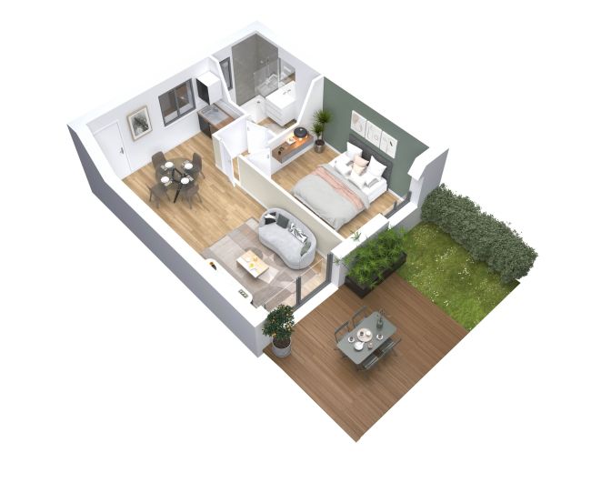 Cocoon 2B - Vue intérieure avec mezzanine - Maisons Bati-France