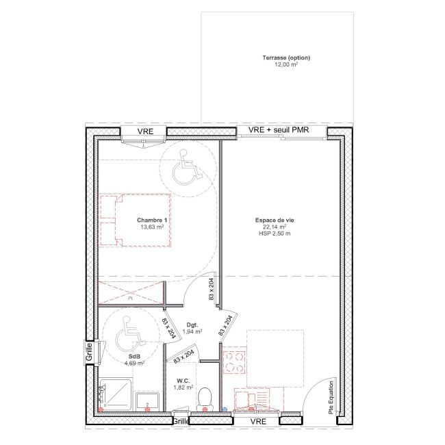 Cocoon 3 - Plan - petite maison 1 chambre avec mezzanine et terrasse - Maisons Bati-France