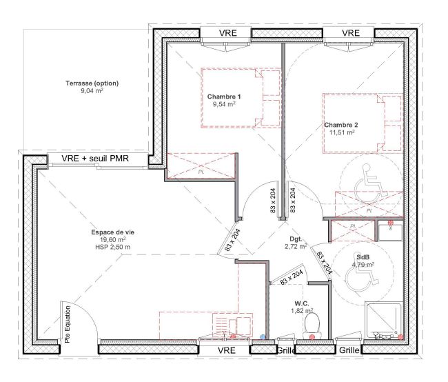 Cocoon 4 - Plan - maison 50 m² - 2 chambres - Maisons Bati-France