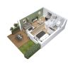 Cocoon 3 - Plan axonometrique - petite maison 1 chambre avec mezzanine et terrasse - Maisons Bati-France