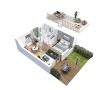 Cocoon 3B - Plan axonometrique - petite maison 1 chambre avec mezzanine et terrasse - Maisons Bati-France