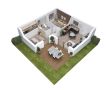 Cocoon 5 - Plan axonometrique - 50 m² - 2 chambres - grande terrasse - Maisons Bati-France