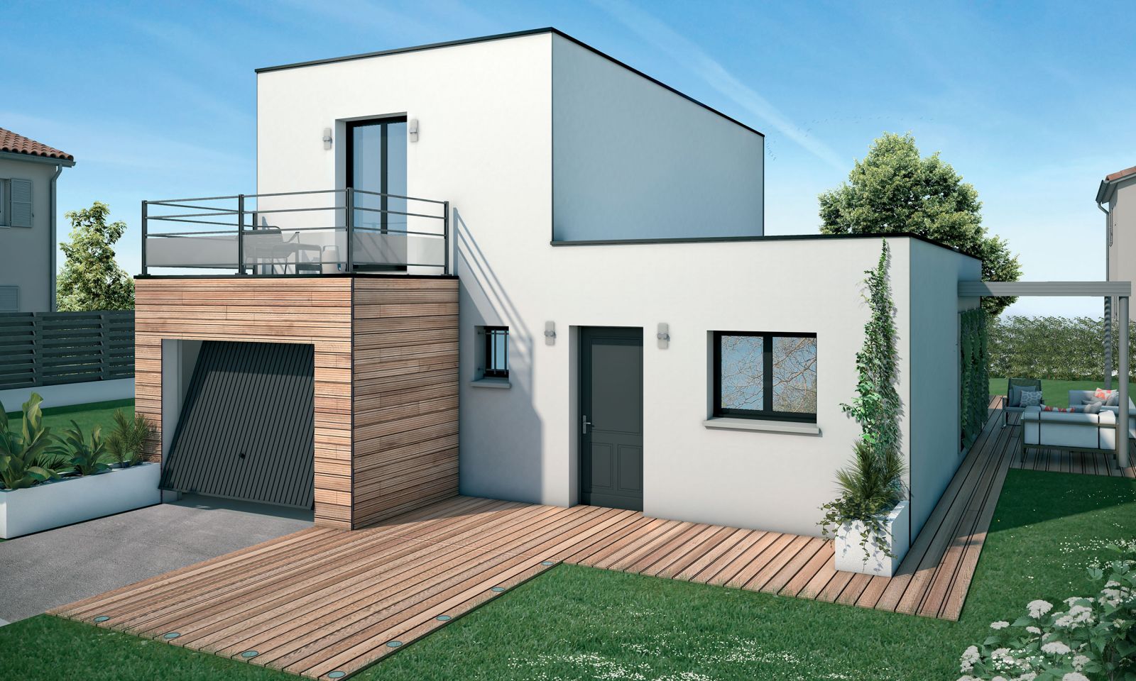 Modèle de maison à étage toit plat contemporaine - 05 Maisons Bati-France