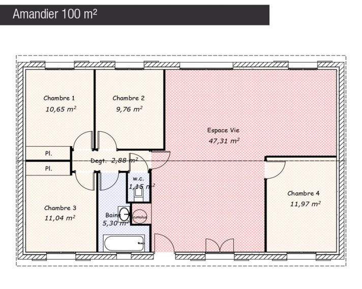 Plan maison 100 m² - Amandier - Maisons Bati France