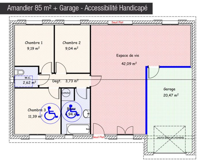 Plan maison 85 m² + Garage - Amandier - Maisons Bati France