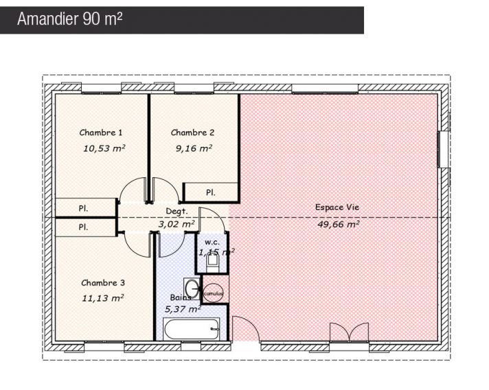Plan maison 90 m² - Amandier - Maisons Bati France