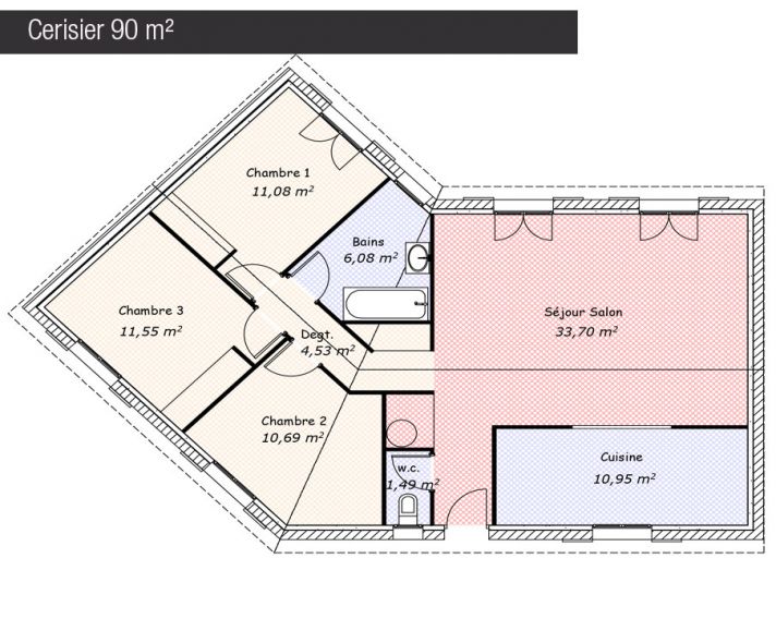Plan maison 90 m² - Cerisier - Maisons Bati France