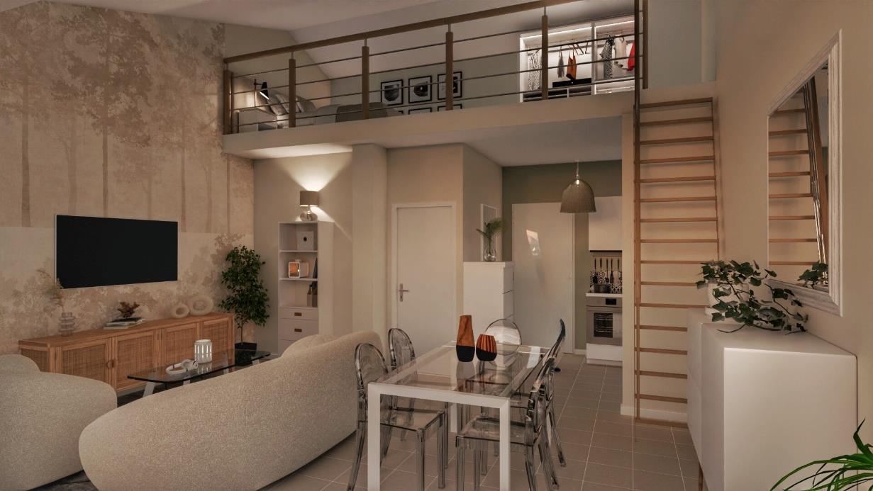Cocoon 1B - Vue intérieure avec mezzanine - Maisons Bati-France