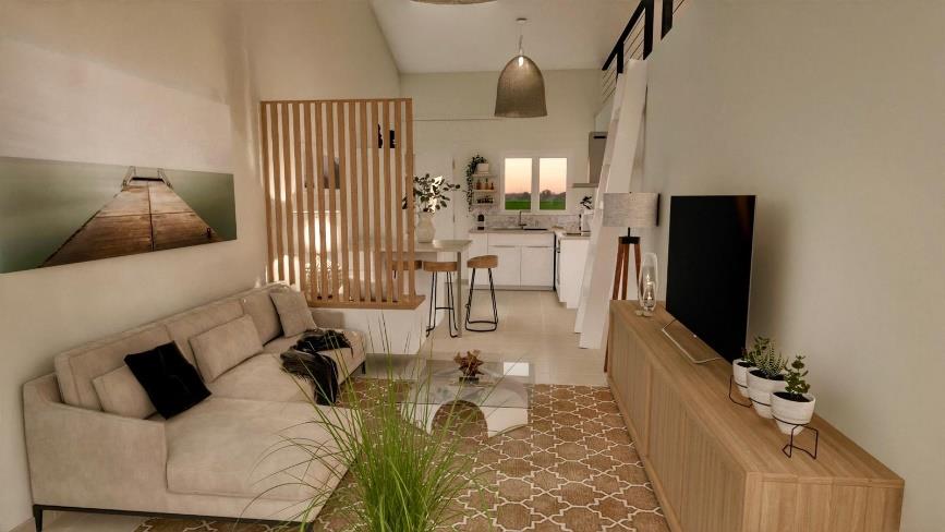 Cocoon 2B - Vue intérieure avec mezzanine - Maisons Bati-France
