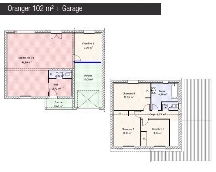Plan maison 102 m² + Garage - Oranger - Maisons Bati France