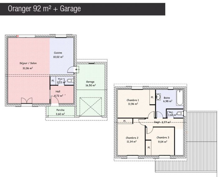 Plan maison 92 m² + Garage - Oranger - Maisons Bati France