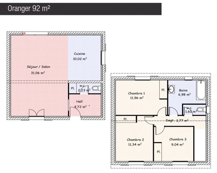 Plan maison 92 m² - Oranger - Maisons Bati France