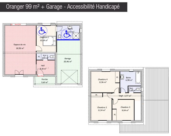 Plan maison 99 m² + Garage - Oranger - Maisons Bati France